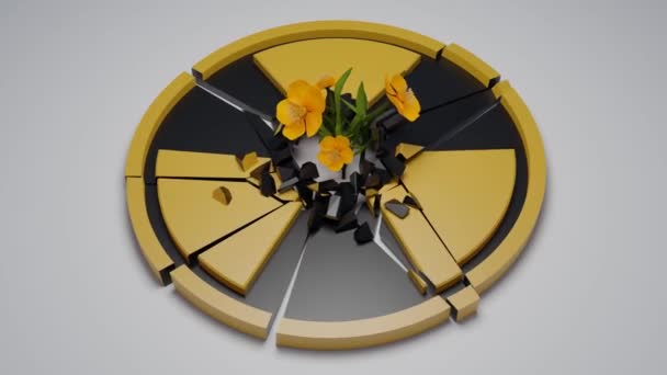 Loop Animation Radiation Icon Which Destroyed Flowers Growing Center Idea — Stock Video
