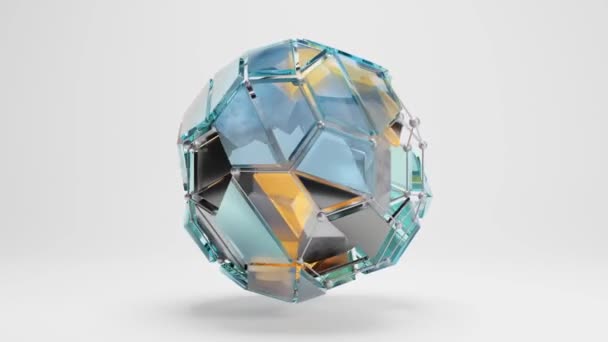 Pętla Animacji Geometrycznego Polihedronu Kula Segmenty Wykonane Szkła Krystaliczna Krata — Wideo stockowe