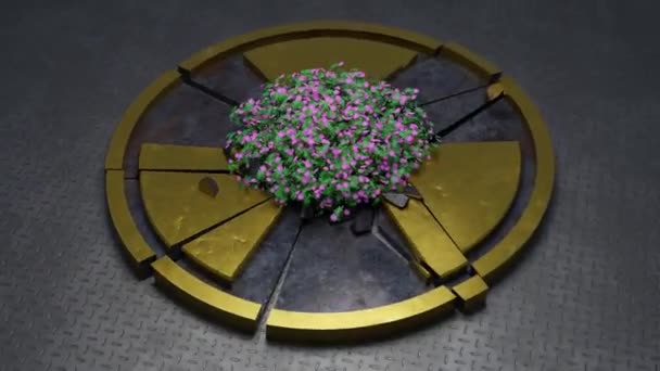 Loop Animation Eines Metallischen Strahlungszeichens Auf Einer Metalloberfläche Das Strahlungszeichen — Stockvideo