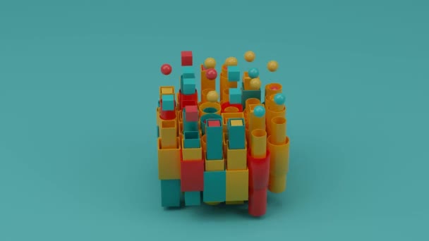 Абстрактная Анимация Набора Геометрических Фигур Труб Цилиндров Кубиков Сфер Взаимодействующие — стоковое видео