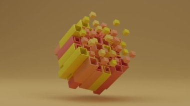 Geometrik şekillerin, boruların, silindirlerin, küplerin ve kürelerin soyut döngü animasyonu. Karşılıklı hareket eden nesneler, kaos ve düzen fikri. Arkaplan canlandırması.