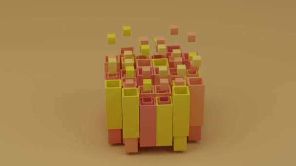 幾何学的形状 パイプ シリンダー キューブ 球のセットの抽象ループアニメーション 物体の動き カオスと秩序の概念を受容する 背景アニメーション — ストック動画