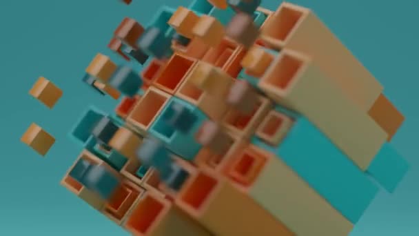 Петля Анимации Набор Квадратных Труб Кубов Вылетающих Возвращающихся Трубы Разного — стоковое видео