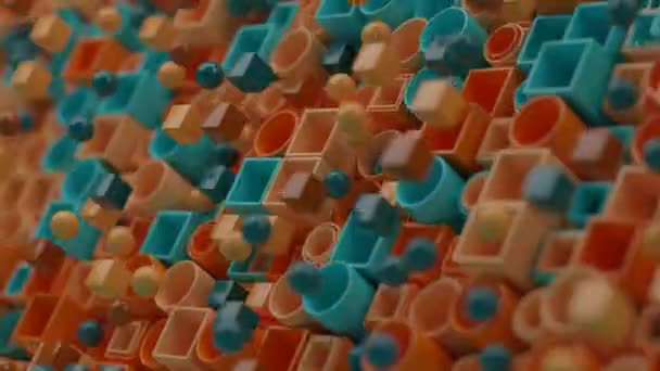 Петля Анимации Нескольких Труб Квадратный Профиль Кубы Сферы Вылетают Труб — стоковое видео