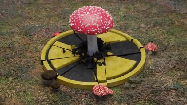Çimenli Bir Düzlükte Yok Olmuş Bir Radyasyon Işaretinin Boyutlu Animasyonu — Stok video