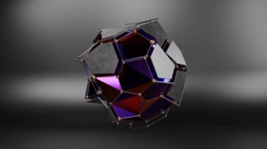 Çoklu segmentler ve moleküler kristal kafes içeren kristal bir objenin 3D döngüsü. Masaüstü ve afiş için döngü animasyonu. Geometrik soyutlama, obje tasarımı.