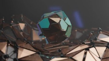 Şekil değiştiren fütüristik bir kristalin 3 boyutlu animasyonu. Uzayda fantastik bir objenin soyut kompozisyonu.