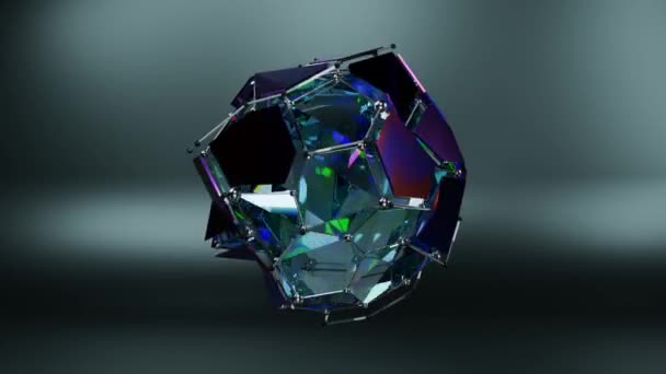 六角形および多面体セグメントおよび結晶格子から成っている抽象結晶の3Dアニメーションをループします 未来的なオブジェクトの3Dレンダリング 形状を変えるアーティファクト — ストック動画
