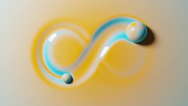 Loop Animation Movement Two Yellow Blue Balls Soft Liquid Surface — стоковое видео