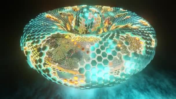 Абстрактная Анимация Фантастического Тора Ядром Центре Тор Состоит Многих Сегментов — стоковое видео