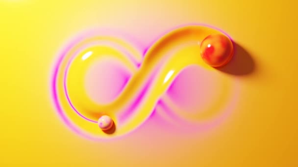 Loop Animation Two Spheres Moving Viscous Liquid Surface Leaving Trace — Stock Video