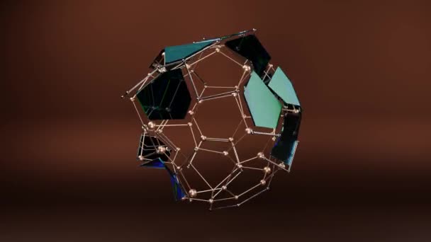 一个由六边形和多面体节段组成的抽象晶体和一个晶格的循环3D动画 一个未来主义对象的3D渲染 一个改变形状的工件 — 图库视频影像