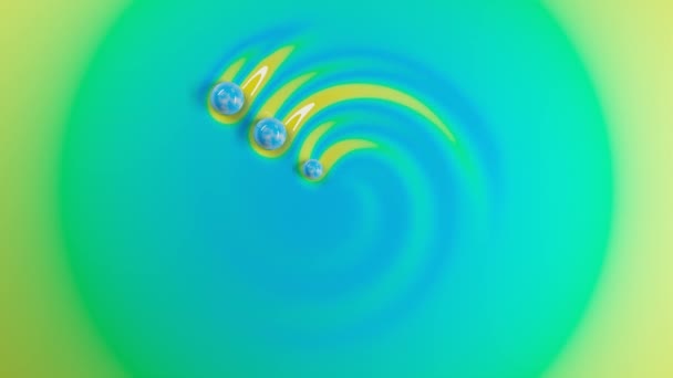 Loop Animation Einer Flüssigen Oberfläche Auf Der Sich Kugeln Spiralförmig — Stockvideo
