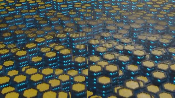 Петля Анимации Футуристического Фона Многих Металлических Шестиугольников Движении Соты Клетки — стоковое видео