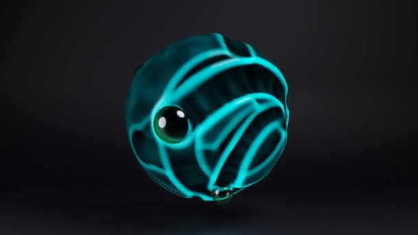3Dアニメーションをループする 波が付いている液体球の表面のガラス球の滑らかな動き ボールは溝を残し ゆっくりと消える輝くトレイル アブストラクト — ストック動画