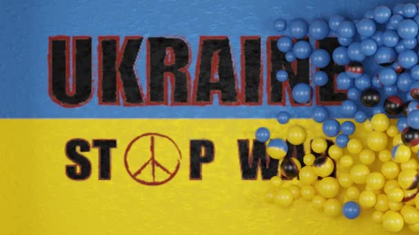 ウクライナ国旗の3Dアニメーションとテキストは戦争を停止します テキストの平和主義者のサイン ウクライナに対する戦争を止める必要性についての考え方 平和と独立のために戦うという考え 抽象的な背景 — ストック動画