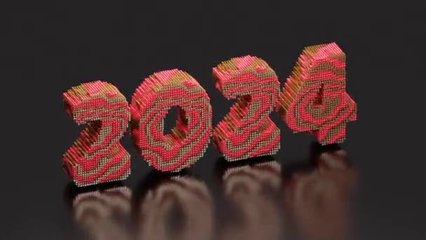 循环3D动画 2024年的日期是由球和立方体组成的 波浪位移和文字结构变化 历法和新年横幅的动画制作 — 图库视频影像