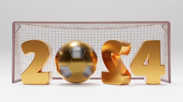 3D动画的日期2024年新年和一个金色足球的目标 新的2024年体育竞赛的理念和胜利 2024年奥运会及锦标赛 — 图库视频影像