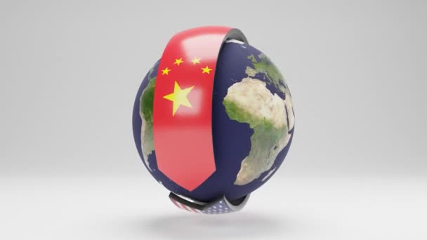 Loop Анімація Планети Земля Обертаються Стрілки Прапорами Сша Китаю Ідея — стокове відео
