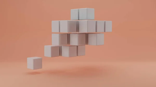 Визуализация Массива Белых Кубиков Мягком Розовом Фоне Абстрактная Композиция Множества — стоковое фото
