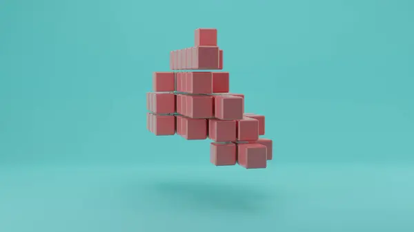 Renderização Uma Matriz Cubos Marrons Fundo Azul Pálido Composição Abstrata — Fotografia de Stock