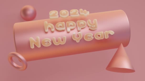 循环3D动画一组几何形状 一个圆筒 一个球体和一个圆环 新年快乐 出现又消失 新年循环动画 2024新年 — 图库视频影像