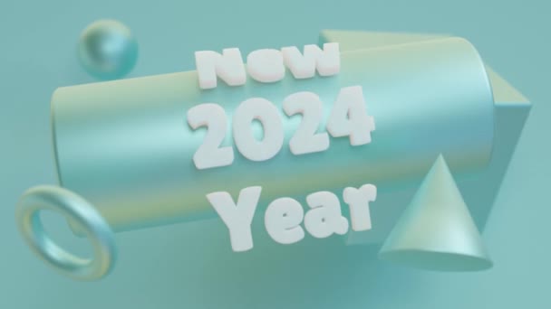 幾何学的な形とテキストのセットの抽象的な新年のアニメーション ハッピーニューイヤー2024年 新年2024のループ3Dアニメーション — ストック動画