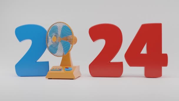 Smyčka Animace Domácího Fanouška Datum Nového Roku2024 Ventilátor Otáčí — Stock video