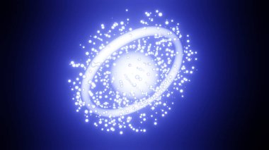 3d rendering of a sphere and a glowing ring with particles. Abstract illustration of a blue glowing object, a cosmic body, a multitude of elementary particles. clipart
