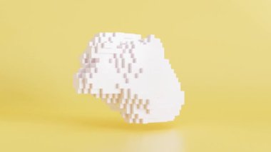 Bir pikseller bulutunun 3 boyutlu animasyonu, küpler. Bulut şekil değiştirir, hareket eder ve erir. Soyut 3d animasyon, dijital tasarım.