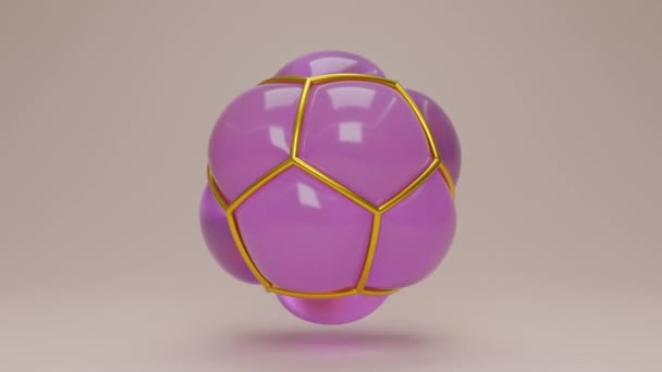 黄金の格子の中のピンクのゼラチン球の3Dアニメーションをループします 球体が膨張して降下する 抽象的なアニメーション 柔軟な形式のデザイン — ストック動画