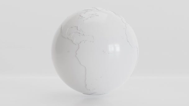 Цикл Анімація Білої Чистої Моделі Планети Земля Біла Планета Білому — стокове відео