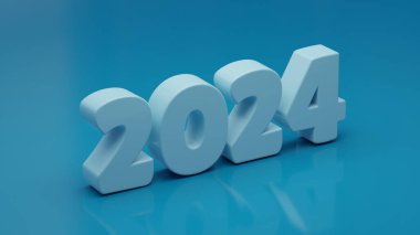 2024 tarihinin 3D canlandırması. Yeni yıl 2024. Yılbaşı illüstrasyonları, kartpostallar ve takvimler için tarih. 3d illüstrasyon.