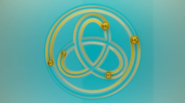 3D görüntüleme, topların bir deseni sıkıştırdığı mavi bir yüzeyin soyut bir arkaplanı. Yonca, yüzük. Soyut desen.