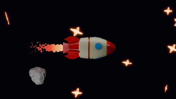 Loop Animación Vuelo Cohete Espacio Cohete Vuela Por Una Trayectoria — Vídeos de Stock