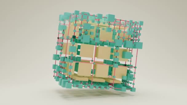 Петля Анимации Массива Кубов Кристаллической Решетке Кубики Меняют Размер Абстрактная — стоковое видео