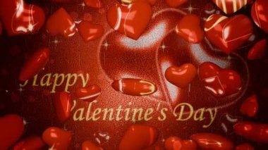 Bayramlık 3D animasyon - kartpostal. Sevgililer Günü 'nü kutlarım. Düşen kalpler bir resim oluşturur. Tebriklerle dolu bir pankart. Sevgililer Günün kutlu olsun..