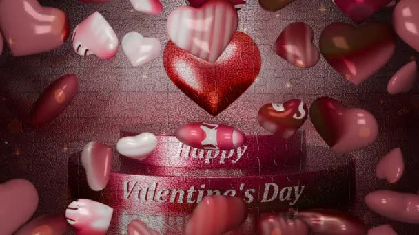 Festive Animation Valentine Day Animated Postcard Lot Hearts Fall Form — Stock Video
