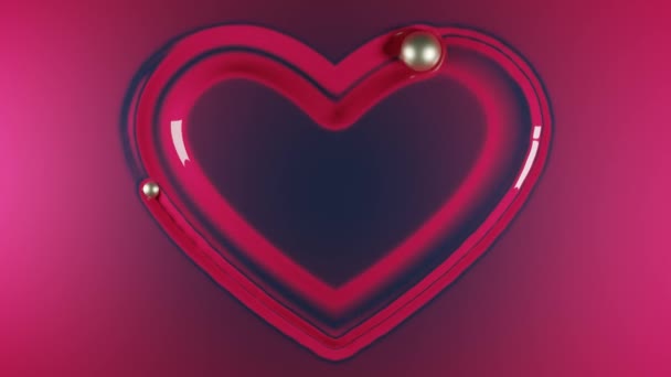バレンタインデーのための3Dアニメーションをループ 愛の象徴である心臓は 2つの球体を持つ液体の濃い赤いクリームの表面に絞り出されています バレンタインデーのための美しいアニメーション — ストック動画