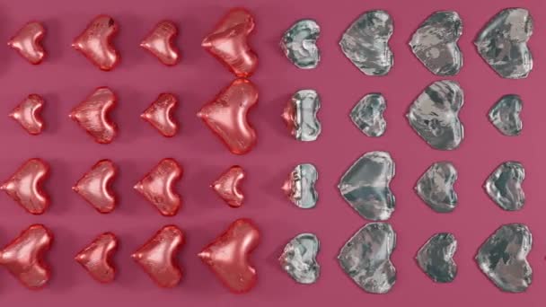 バレンタインデーのための3Dアニメーションをループ 多くの膨脹可能なバレンタインハートの抽象的な背景 心臓は風船のように動き 膨張する バレンタインデーのための抽象的な3D背景 — ストック動画