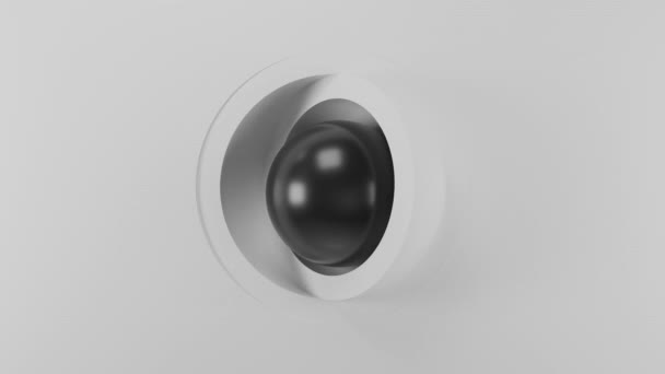 抽象3Dアニメーションをループする シェルの中の球体 ボールは3つの半球で動き 振動する 半球の動きは混沌としていて消えていく アニメーション — ストック動画