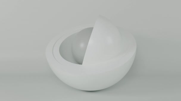 循环抽象3D动画 弹壳里的球体球在三个半球中运动并振荡 半球的运动是混乱和褪色的 舒缓动画 — 图库视频影像
