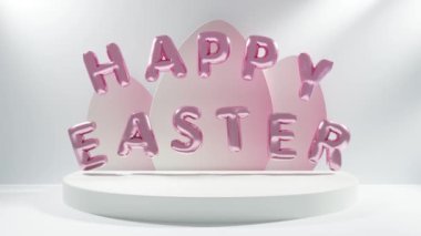 Paskalya bayramı için 3D döngü animasyonu. Stüdyodaki balonlardan mesaj geldi. Mutlu Paskalyalar. Güzel şenlik tasarımı.