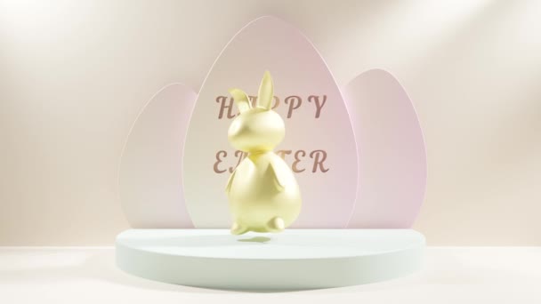 Loop Animation Für Die Osterferien Goldener Osterhase Atelier Vor Dem — Stockvideo