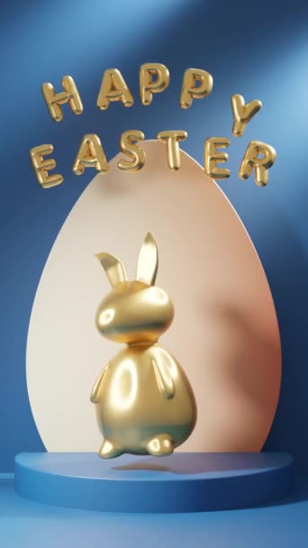 Loop Animation Easter Holiday Golden Statuette Easter Bunny Studio Stage — Stock Video