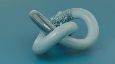 Soyut bir düğümün üç boyutlu döngü animasyonu. Bir torus, yüzeyindeki çıkıntıların yüzeyi deforme ettiği çarpık bir geometrik nesne..