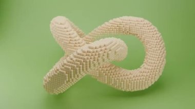 Bir düğümün soyut dijital animasyonu, bir torus, birçok pikselden ve küpten yapılmış geometrik bir şekil. Döngü animasyonu, dijital tasarımın geometrik soyutlaması.