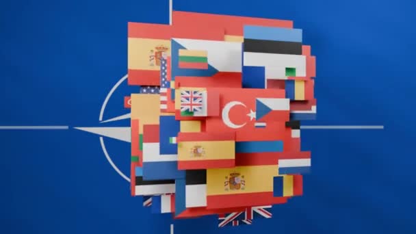 Loop Animação Conjunto Cartões Com Bandeiras Muitos Países Bloco Militar — Vídeo de Stock
