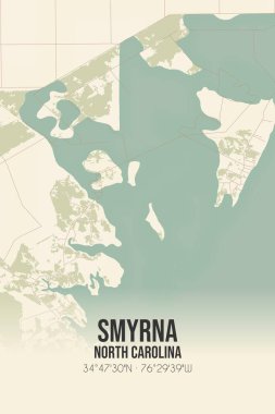 İzmir 'in klasik duvar sanat haritası. Carteret, Kuzey Carolina, ABD' de. Ormanlar, yollar, şehirler, göller ve nehirlerle ilgili hava planı.