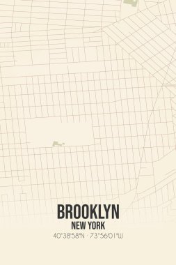 Brooklyn 'in klasik duvar sanat haritası, Kings, New York, ABD' de. Ormanlar, yollar, şehirler, göller ve nehirlerle ilgili hava planı.